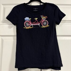 Navy Blue Talbots Women’s Whimsical Beaded Bicycle Tee
